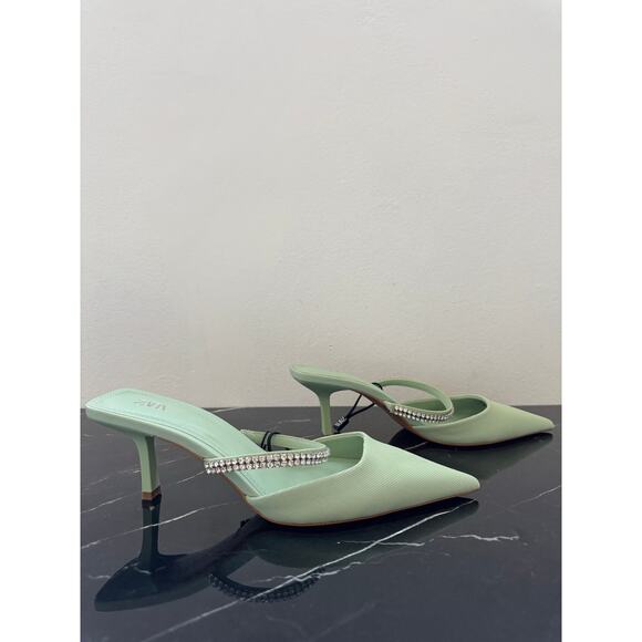Zara Pistachio Pastel Pointed-toe Mule Kitten Heels - Picture 11 of 14